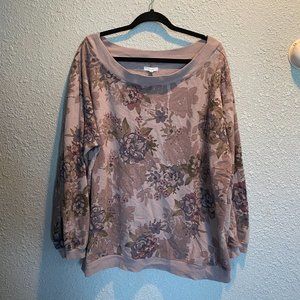 Maurices Plus Size 2 Mauve Purple Floral Scoop Neck Sweater